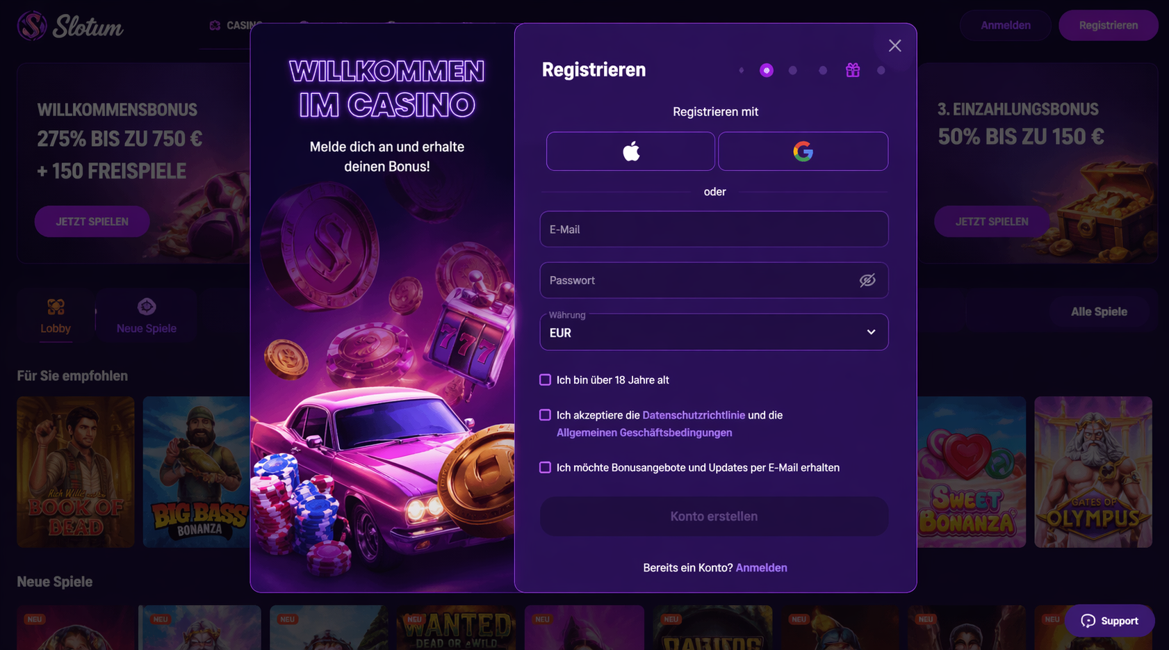 SlotRush Casino Login Startseite